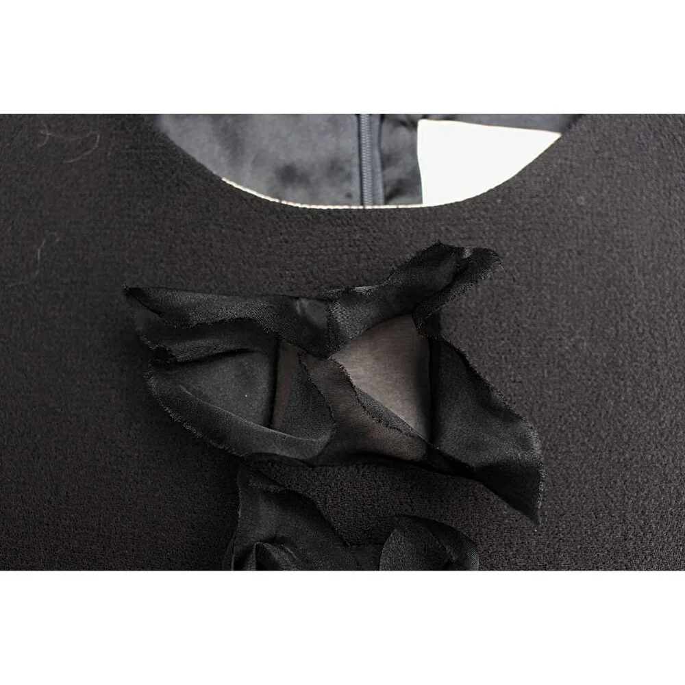 Olivine Gabbro - Sleeveless Wool Sheath Dress with Silk Organza Accents, size 4 - Picture 5 of 15
